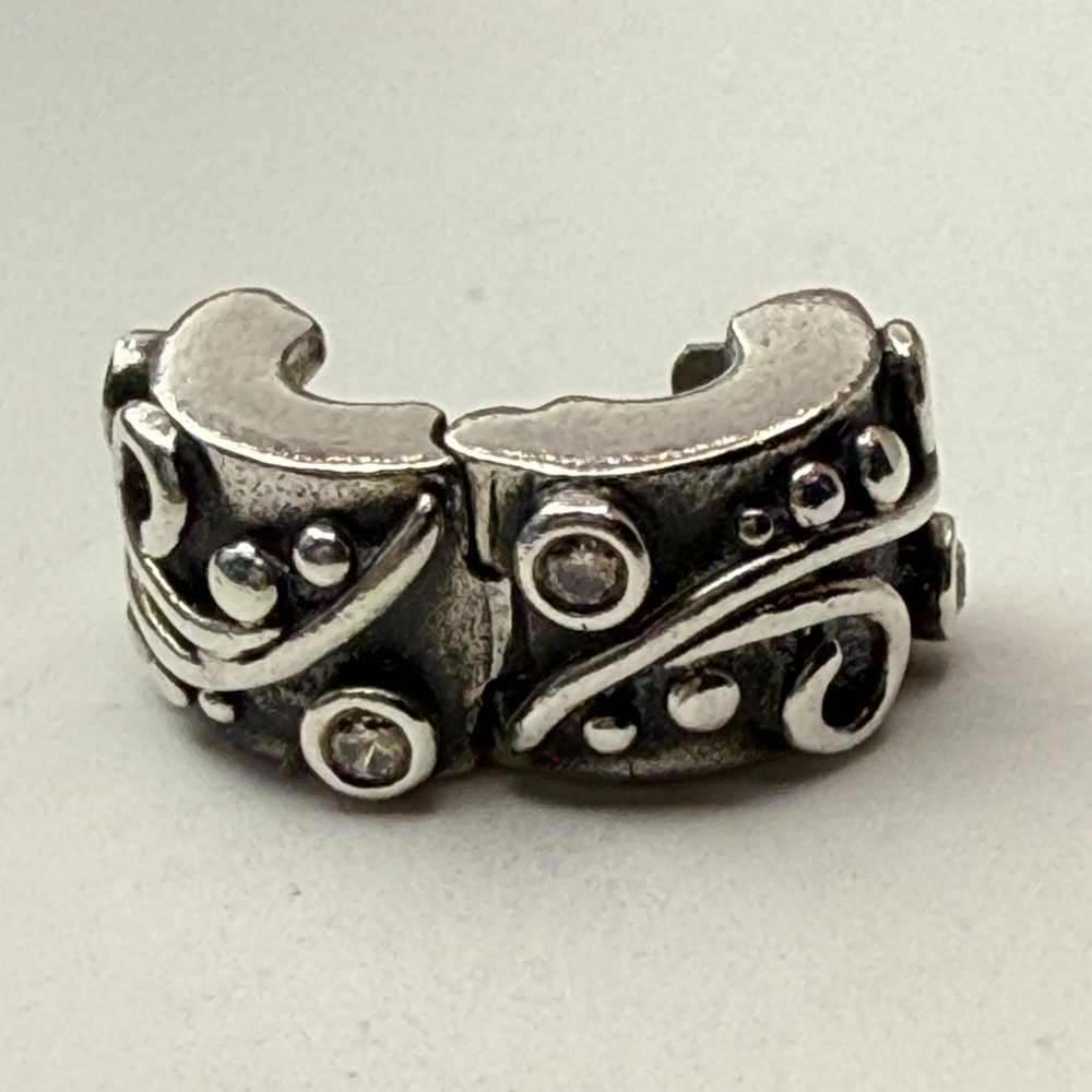 Pandora Sterling Silver Hinged Clip Spacer with Clear CZ Accents
